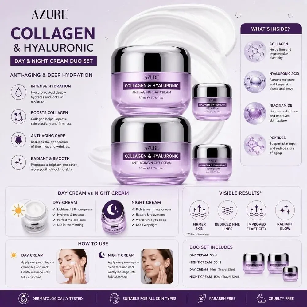 Azure Cosmetics Collagen & Hyaluronic Acid Face Moisturizer - Dermatologist